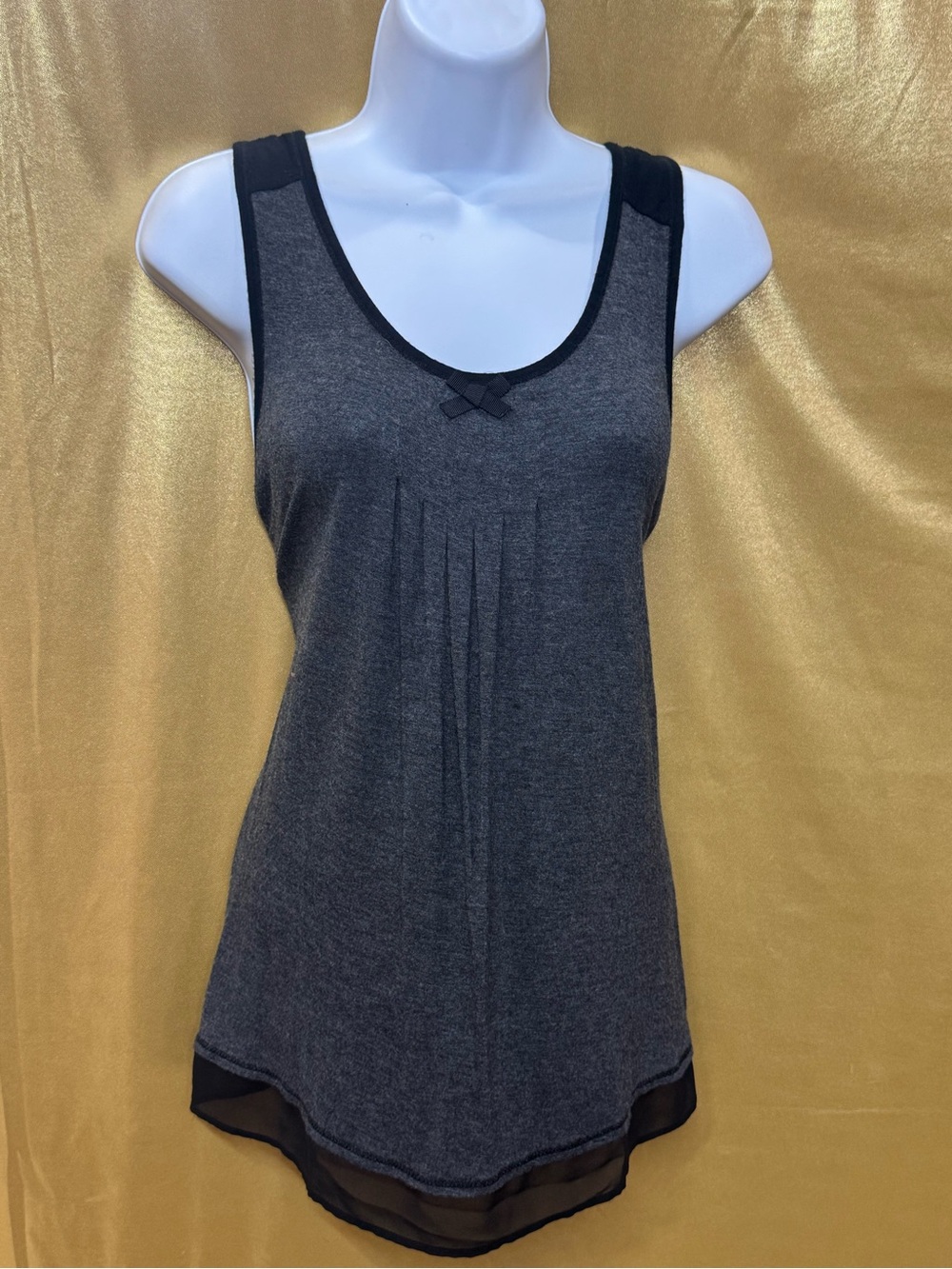 Simply Vera Vera Wang Gray Pleated Sleep Tank Top Medium Chiffon Trim